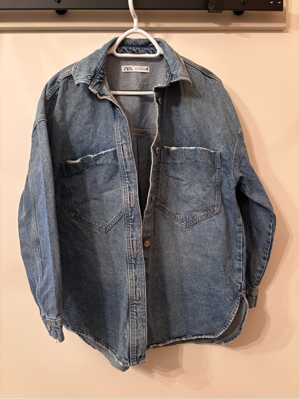 Zara Light Blue Denim Button-Down Shirt Jacket